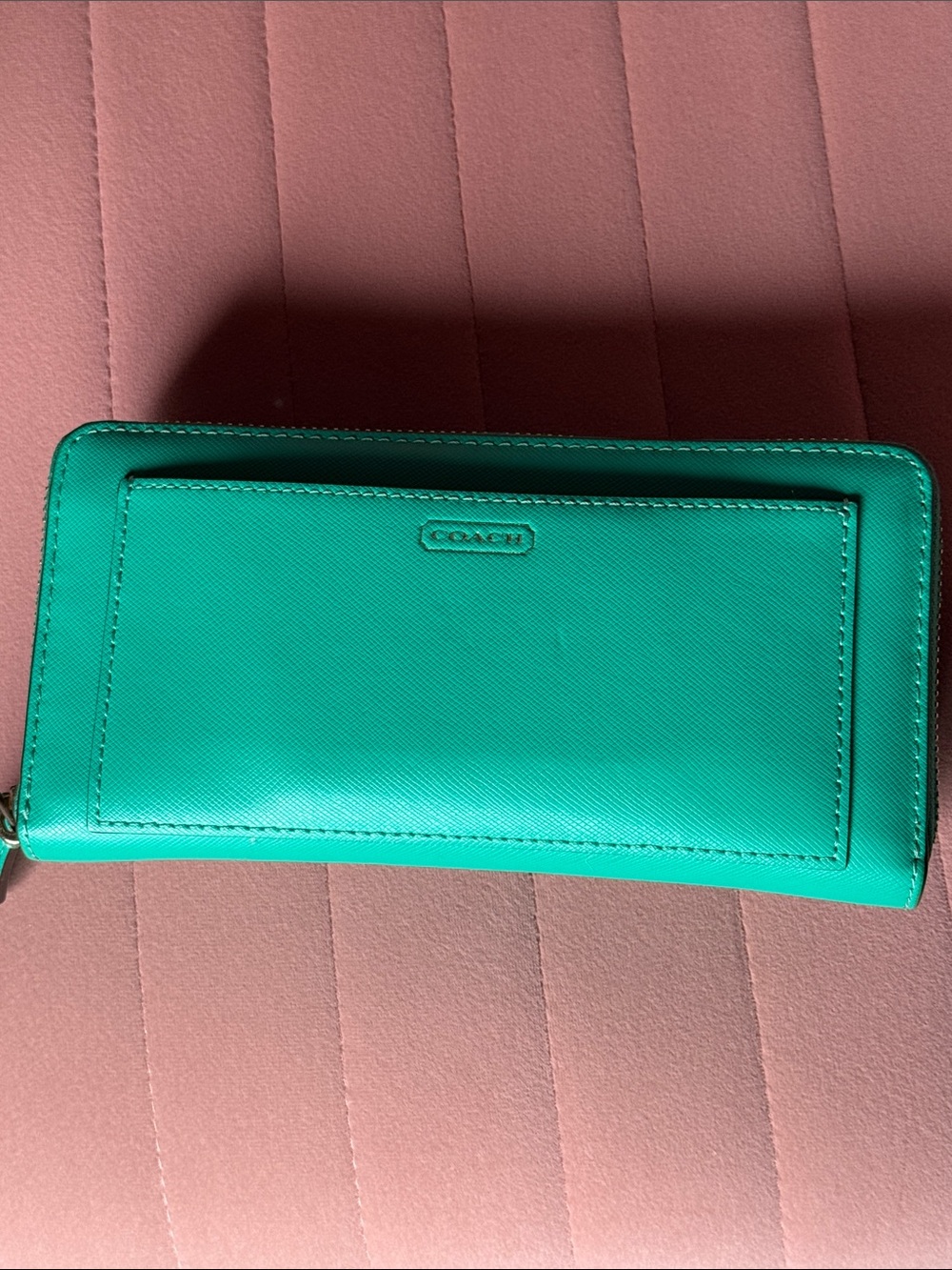 Coach Teal Zip Wallet with Front Pocket